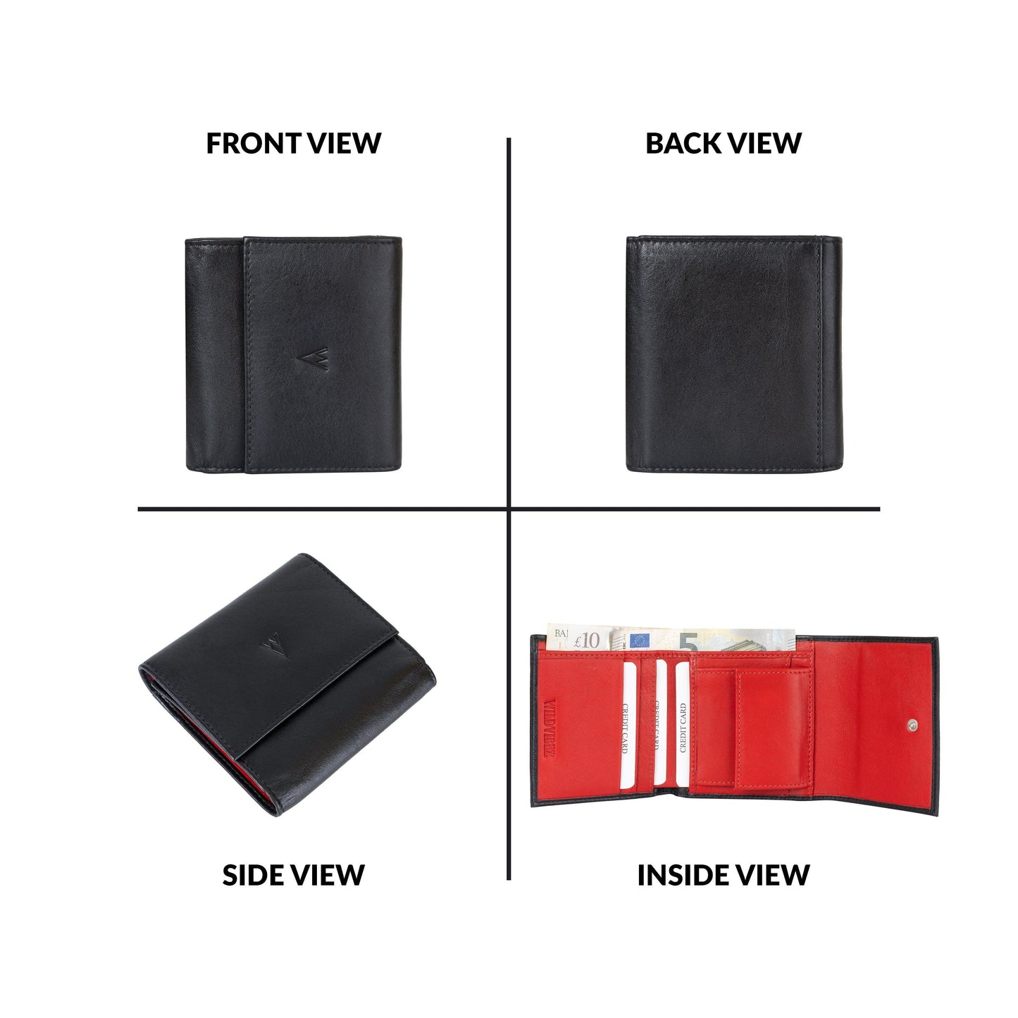 Fem Folio Tri Fold Ladies Wallet - Black & Red - WILDVIBEZ