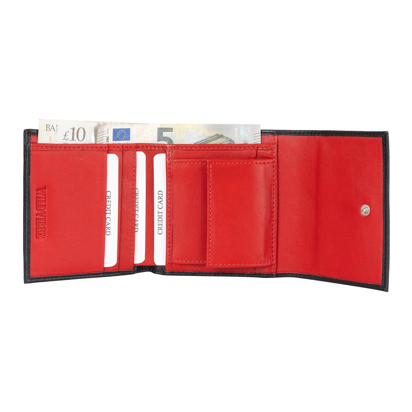 Fem Folio Tri Fold Ladies Wallet - Black & Red - WILDVIBEZ